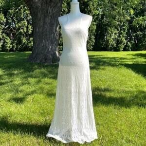 Bisou Bisou Sleeveless Halter Minimalist Beach Halter Lace Ivory Wedding‎ Dress